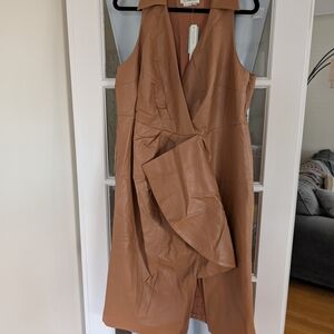 Nwt Anthropologie Brown Faux Leather Wrap Dress 18w